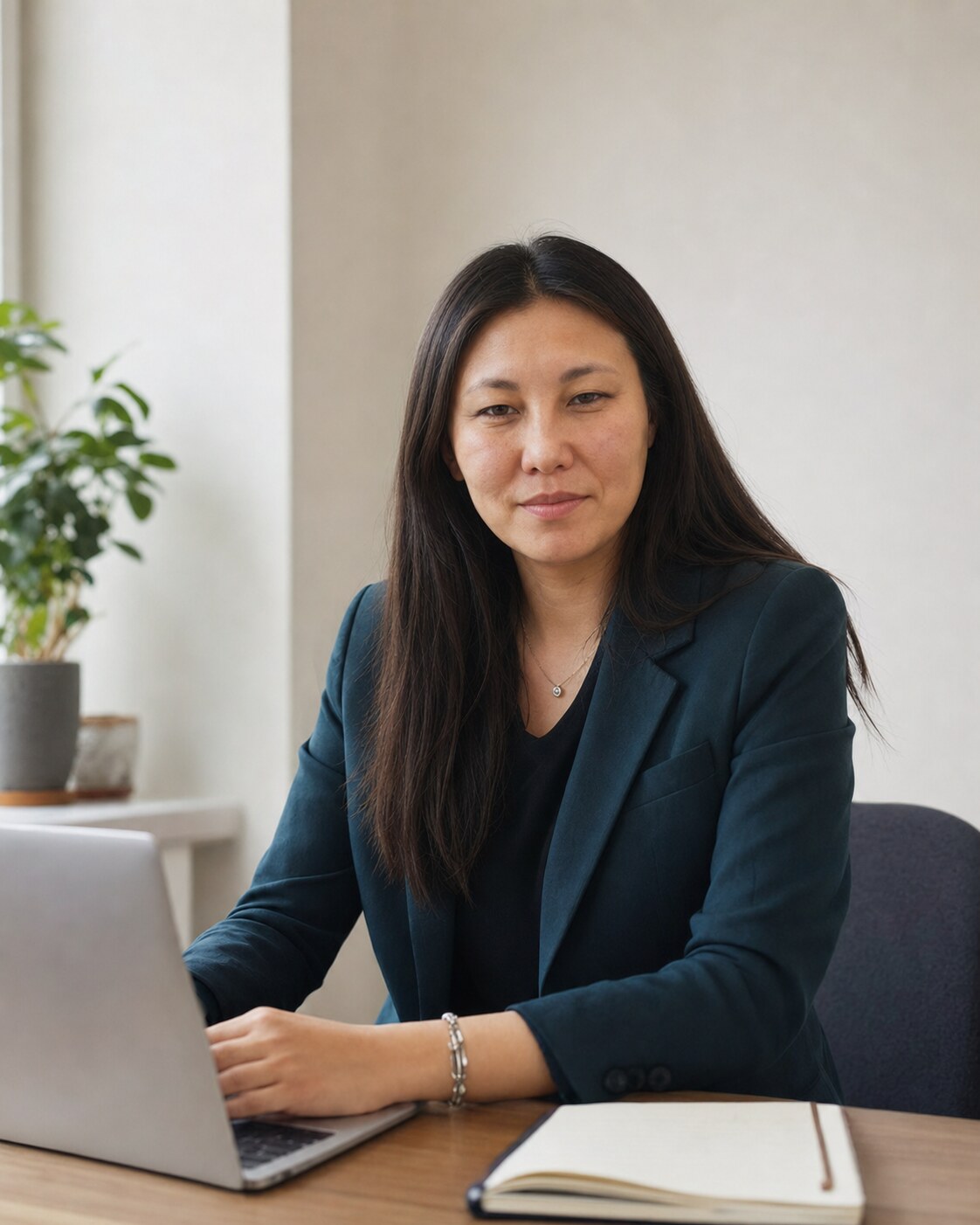 Business portrait of Ayuna Ainyukova working at a laptop